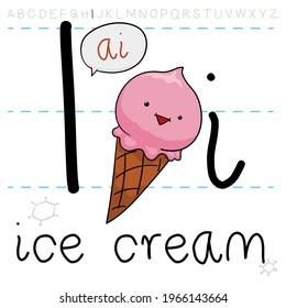 Delicious and smiling ice cream, learning the alphabet with practical example: I is for Ice cream.