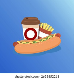 A delicious snack pack containing a hotdog, crispy French fries, and a warm cup of coffee, perfect for a quick bite