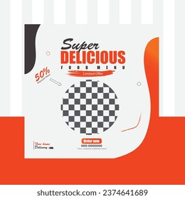 Deliciosa plantilla de publicación en medios sociales para promoción de alimentos. banner web para su negocio
