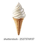 Delicious soft serve vanilla ice cream cone with a crisp waffle cone. Isolated 3D vector of creamy ice cream perfect for summer desserts, sweets, and food projects.