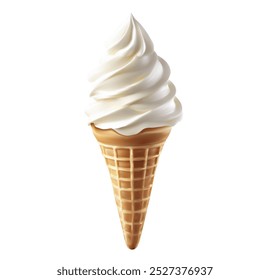 Delicious soft serve vanilla ice cream cone with a crisp waffle cone. Isolated 3D vector of creamy ice cream perfect for summer desserts, sweets, and food projects.