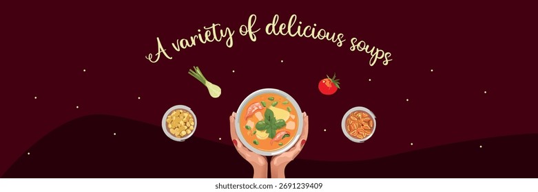 DELICIOUS SOUP RESTAURANT BANNER VECTOR DESIGN