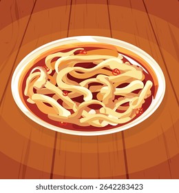 Delicious soy-marinated squid vector illustration. A popular Asian seafood dish, perfect for Thai or Korean cuisine themes. Great for food menus, restaurant designs, or cooking blogs