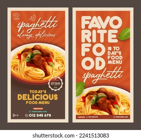 Delicious spaghetti pasta with meatballs ads banner design template