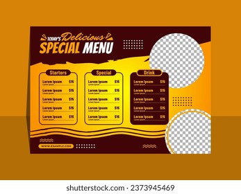 Delicious special food Landscape menu design