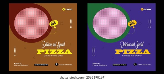 Delicious and Special Pizza post Design with vector.Food social media post and promotion banner design template. Pizza banner design template.