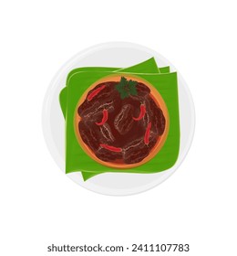 Delicioso logotipo de ilustración vectorial de carne picada rendang