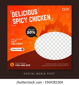 Delicious spicy chicken social media promotion banner template