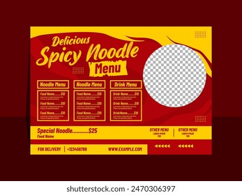 Delicious spicy noodle Landscape menu template design