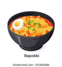 Delicious Spicy Rapokki or Rabokki illustration, spicy instant noodle with Korean rice cake