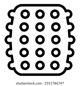 Delicious square waffle with syrup holes, a simple black line drawing of a breakfast food icon