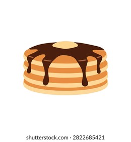 Delicious Stack of Fluffy Pancakes with Melting Butter and Chocolate Syrup Vector Illustration Isolated on White