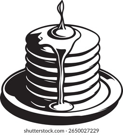 Delicious stack of golden pancakes with syrup and butter illustration