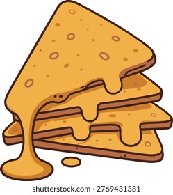 Delicious stack of triangular nacho chips covered in gooey, melted cheese sauce. Appetizer, snack, party food. Delicious.