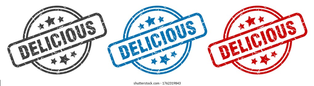 delicious stamp. delicious round isolated sign. delicious label set