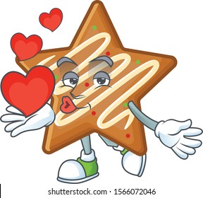 Delicious star cookies with character holding heart shape