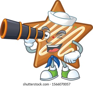 Delicious star cookies with character sailor holding binocular shape