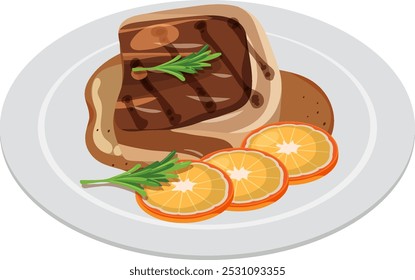 Delicious steak served with fresh orange slices