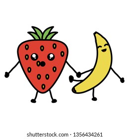 delicious strawberry and banana kawaii characters