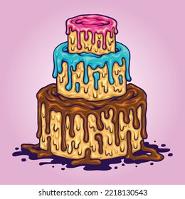 Delicious strawberry birthday cake illustration vector illustrations for your work logo, merchandise t-shirt, stickers and label designs, poster, greeting cards advertising business company or brands