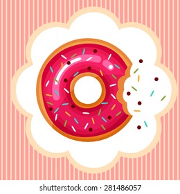 Delicious strawberry bitten donut