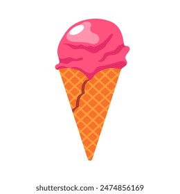 Delicious strawberry ice cream in a waffle cone.