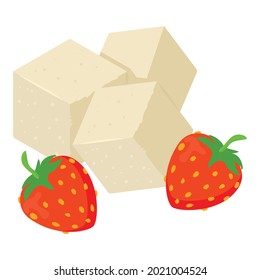 Delicious strawberry icon isometric vector. White sugar cube and red strawberry. Sweet strawberry, summer dessert