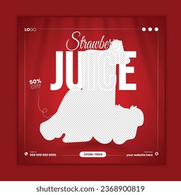 Delicious Strawberry Juice Social media post design or Summer Cold Strawberry Juice  web banner template.