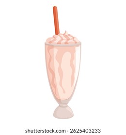 Delicious strawberry milkshake with whipped cream and straw tempting your taste buds