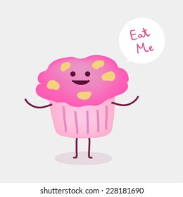 Delicious strawberry muffin cartoon