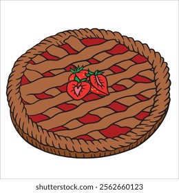 Delicious strawberry pie illustration, perfect for recipe cards, cookbooks, menus, bakery signage, and food-themed products. Sweet and inviting design.