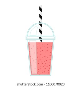 Delicious strawberry smoothie. Colorful sweet healthy strawberry beverage with straw. Vector illustration in flat style. Graphic design elements for summer menu, advertising, poster, brochure etc.