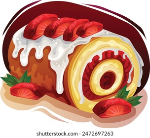 delicious strawberry swiss roll cake vector illustration eps 10