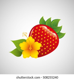 delicious strawberry and yellow flower vector illustration eps 10