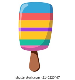 delicious striped ice cream. Sweet summer treat on a stick. Vector illustration in cartoon style.