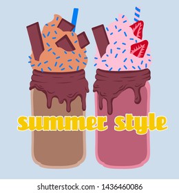 Delicious summer cocktail with chocolate and strawberries. vector illustration