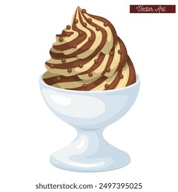 delicious summer dessert ice cream sundae vanilla chocolate flavor vector illustration realistic ice cream