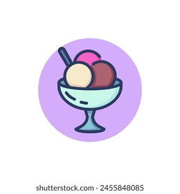 Delicious sundae balls in glass line icon. Menu, bowl, spoon outline sign. Sweet desserts and food concept. Vector illustration for web design and apps