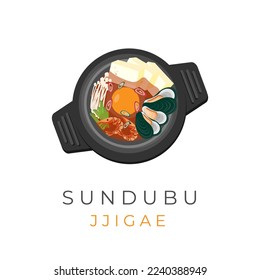 Delicious Sundubu JJigae Illustration Logo Served Inside Ttukbaegi