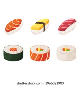 Delicious sushi set  illustration vector, Japanese food Illustration isolated on white