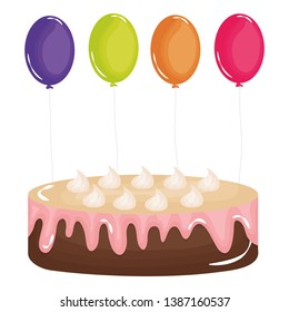delicious sweet cake with balloons helium