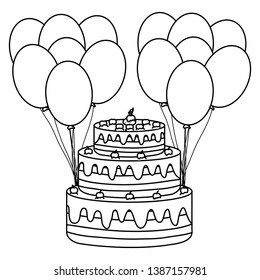 delicious sweet cake with cherries and balloons helium
