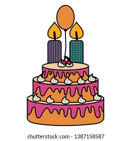 delicious sweet cake with cherries and candles ,balloon helium
