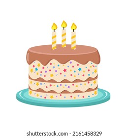 Delicious sweet cake with chocolate layers and icing. Delicious confection isolated cartoon vector illustration.