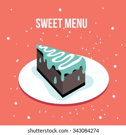 Delicious sweet cake dessert plate Modern cute flat design style