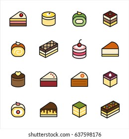 delicious sweet cake line icons vector illustration flat design