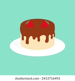 Delicious sweet cake on plate, Tasty Dessert with fresh Strawberry
Flat Vector Illustration