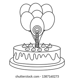 delicious sweet cake with one candle and balloons helium