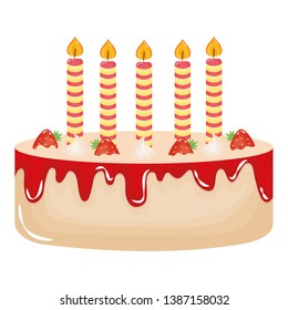 delicious sweet cake with strawberries and candles