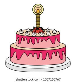 delicious sweet cake with strawberries and candles